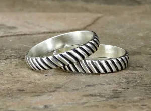 Sterling Silver Couples Ring Set in Sterling Silver with Interlocking Gear Design