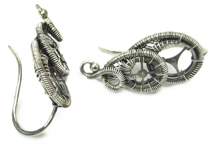 Sterling Silver Steampunk Ear Pins; "Rolling Wave" Model