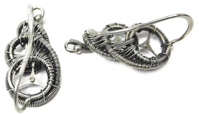 Sterling Silver Steampunk Ear Pins; "Rolling Wave" Model