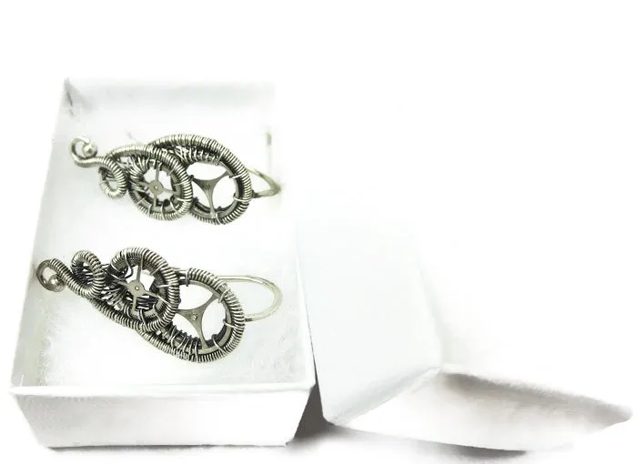 Sterling Silver Steampunk Ear Pins; "Rolling Wave" Model