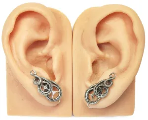 Sterling Silver Steampunk Ear Pins; "Rolling Wave" Model