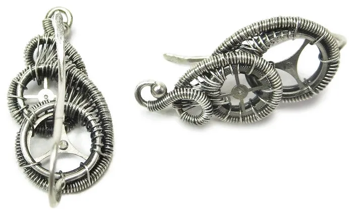 Sterling Silver Steampunk Ear Pins; "Rolling Wave" Model