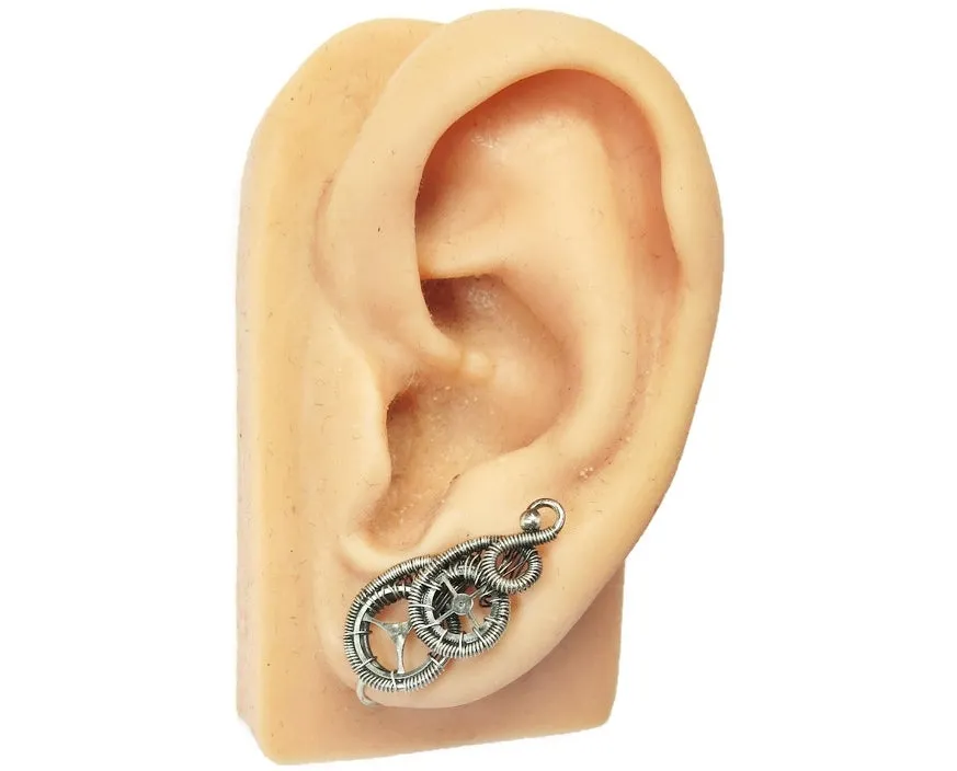 Sterling Silver Steampunk Ear Pins; "Rolling Wave" Model