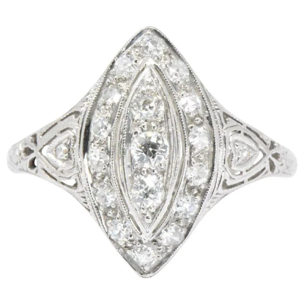 Sweet .40 Ctw Diamond & Platinum Art Deco Navette Ring