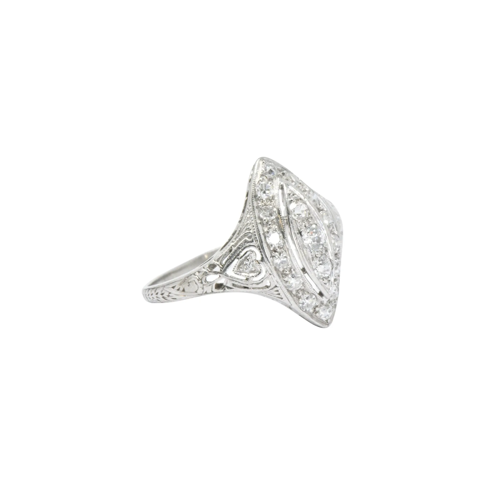 Sweet .40 Ctw Diamond & Platinum Art Deco Navette Ring