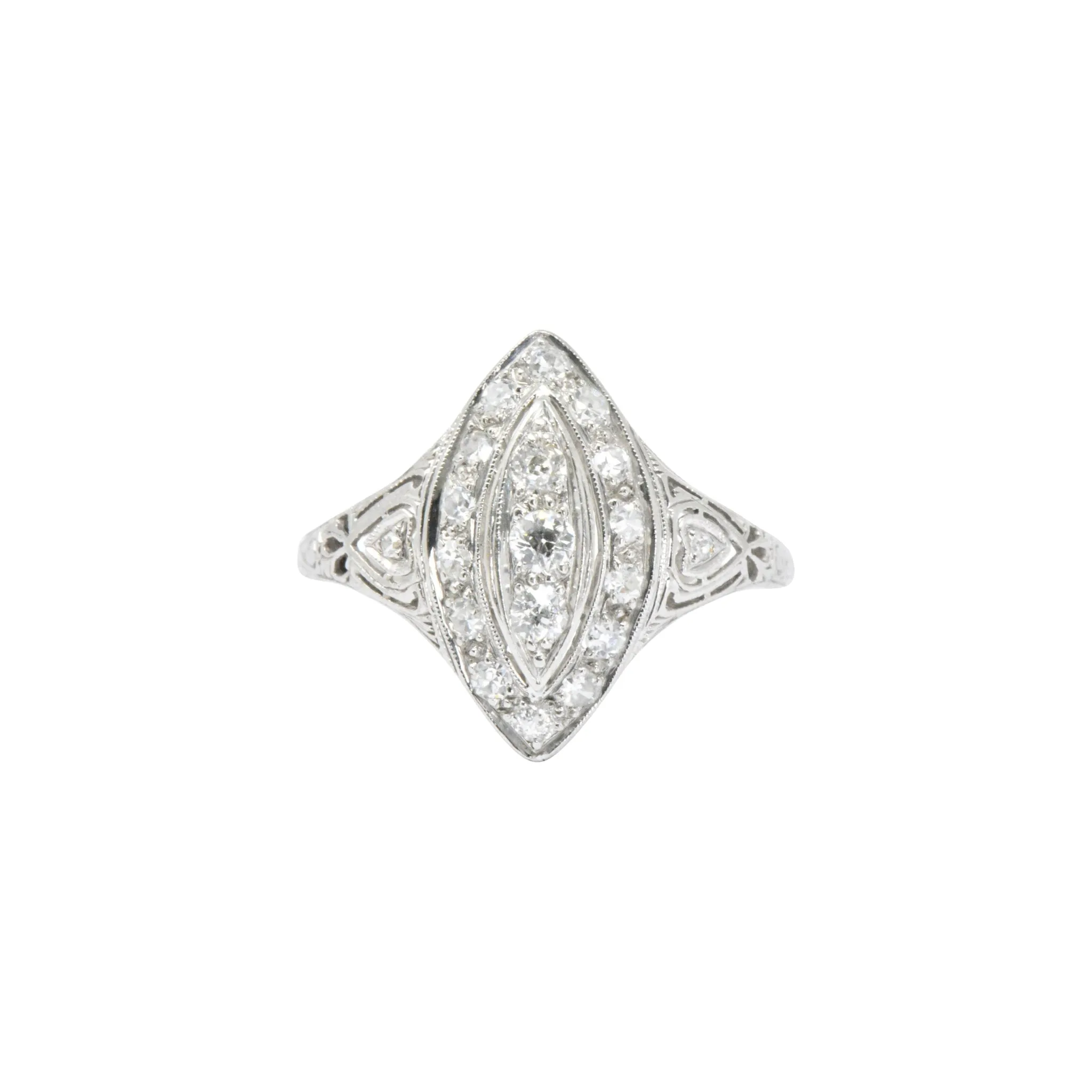 Sweet .40 Ctw Diamond & Platinum Art Deco Navette Ring