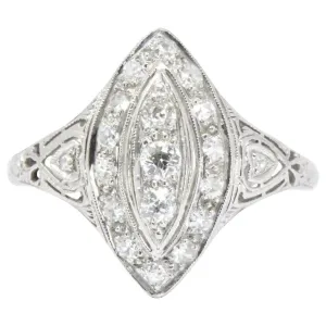 Sweet .40 Ctw Diamond & Platinum Art Deco Navette Ring