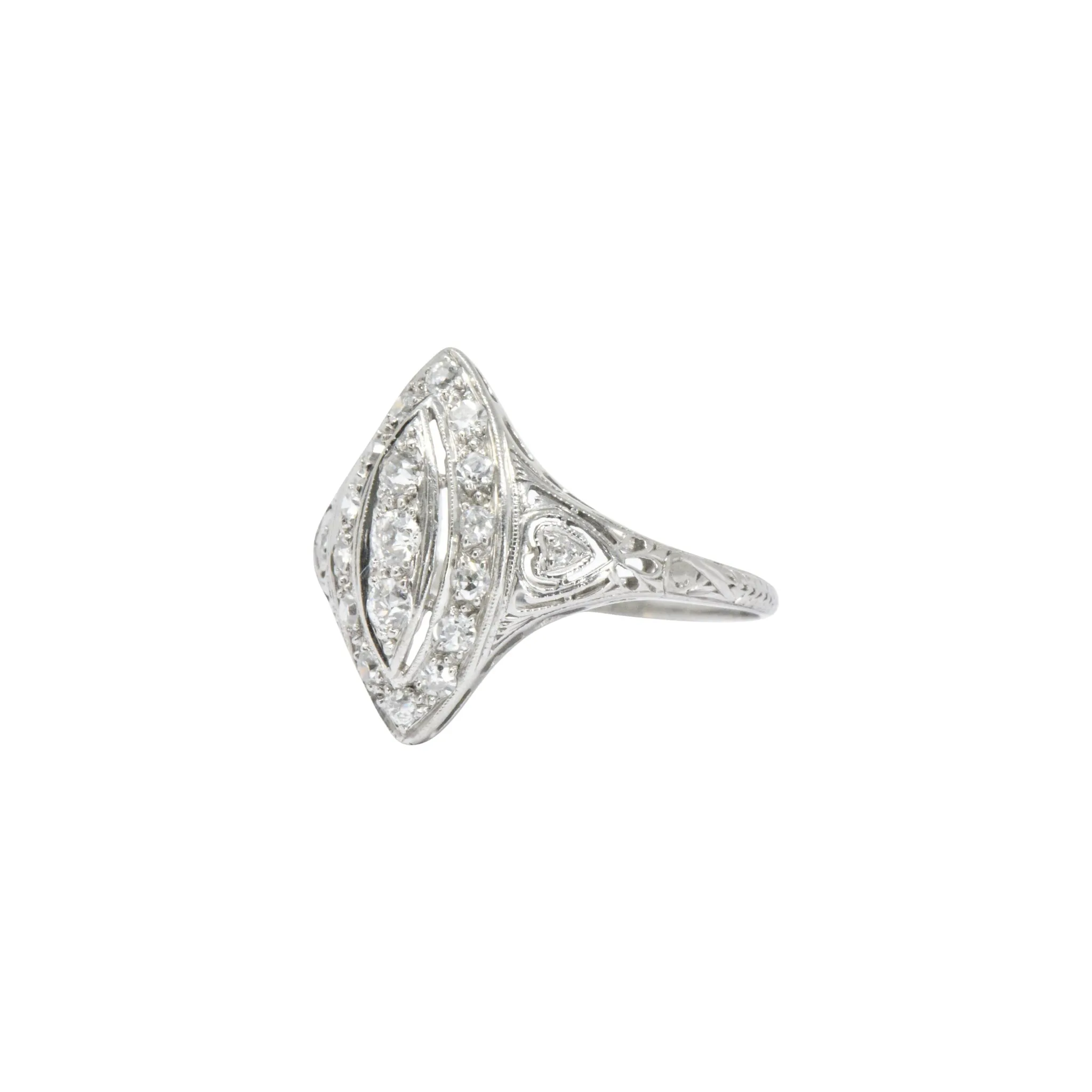 Sweet .40 Ctw Diamond & Platinum Art Deco Navette Ring