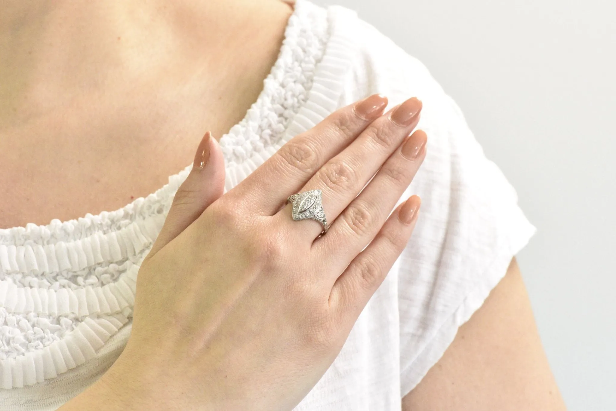 Sweet .40 Ctw Diamond & Platinum Art Deco Navette Ring