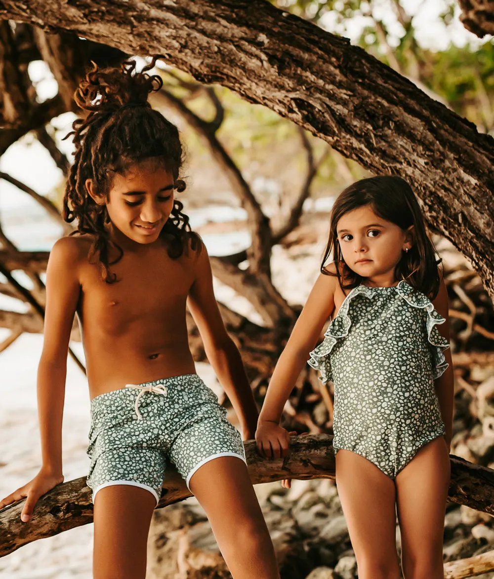 Swim Shorts in Sage Green Shell Print