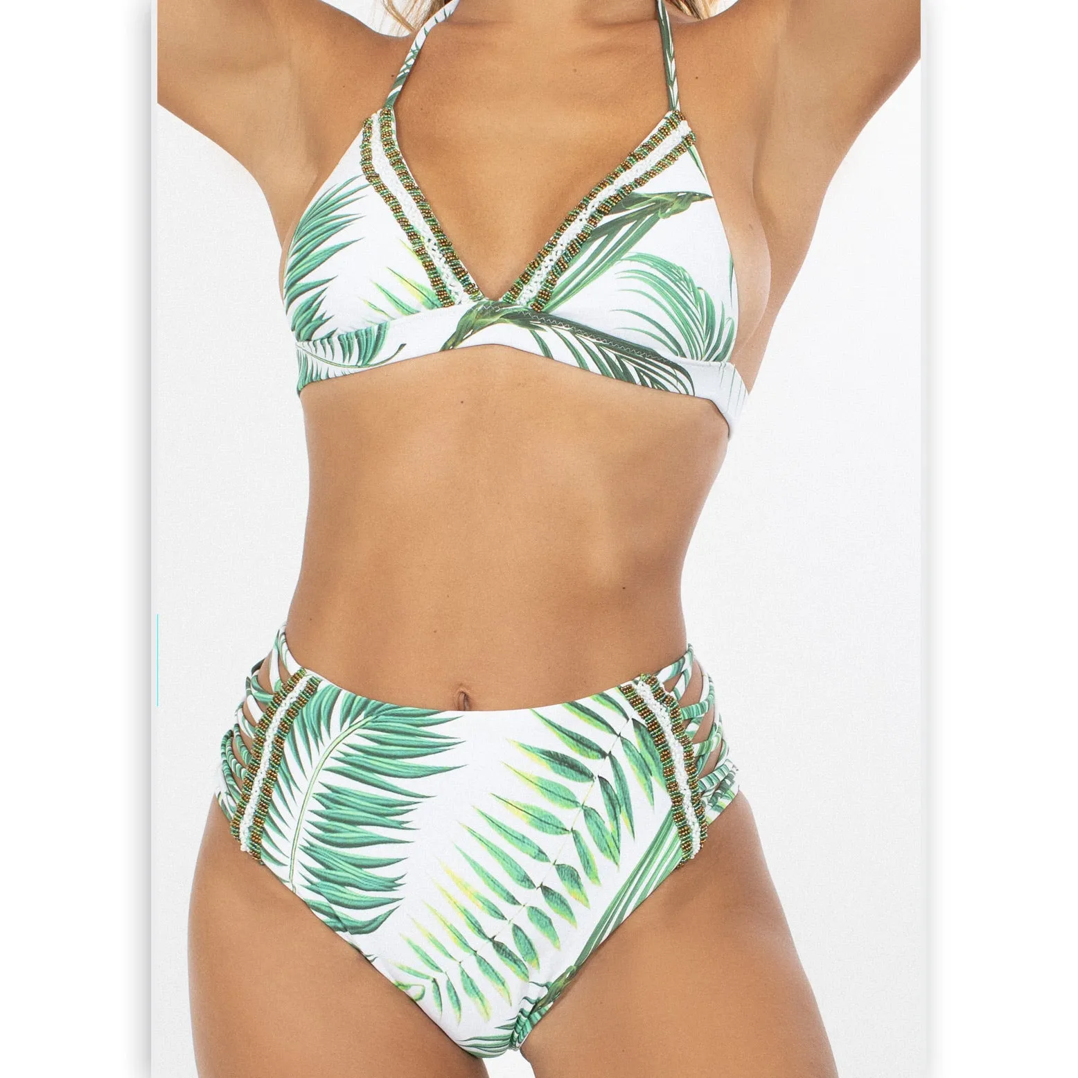 Swimwear Top Beach Leaves Print