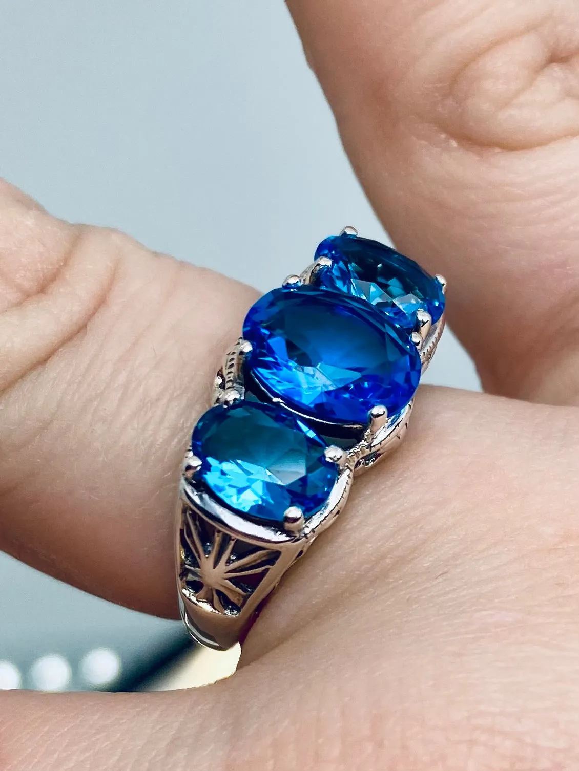 Swiss Blue Topaz Ring, Size 8.5 Ring, Cocktail Ring, Art Deco Jewelry #D36 - Ready to Ship