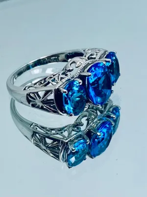 Swiss Blue Topaz Ring, Size 8.5 Ring, Cocktail Ring, Art Deco Jewelry #D36 - Ready to Ship