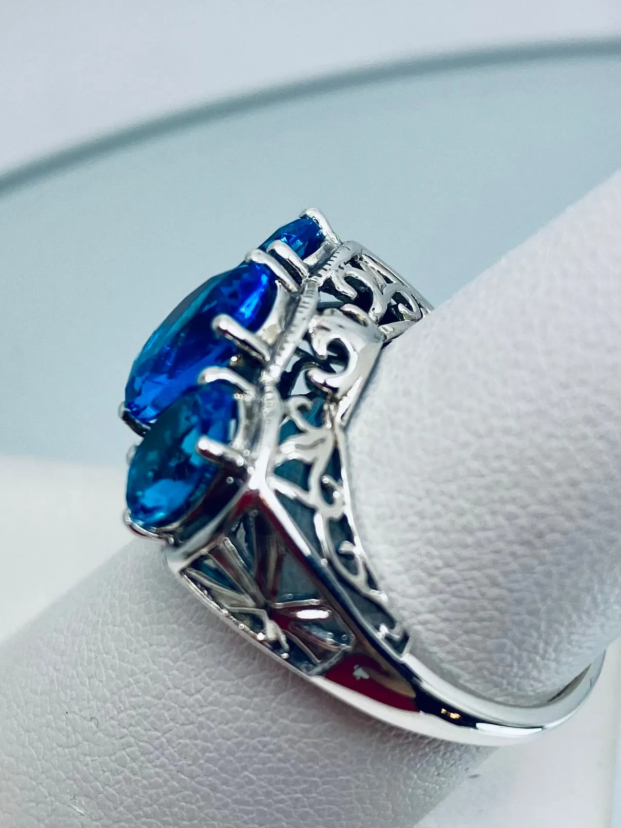 Swiss Blue Topaz Ring, Size 8.5 Ring, Cocktail Ring, Art Deco Jewelry #D36 - Ready to Ship