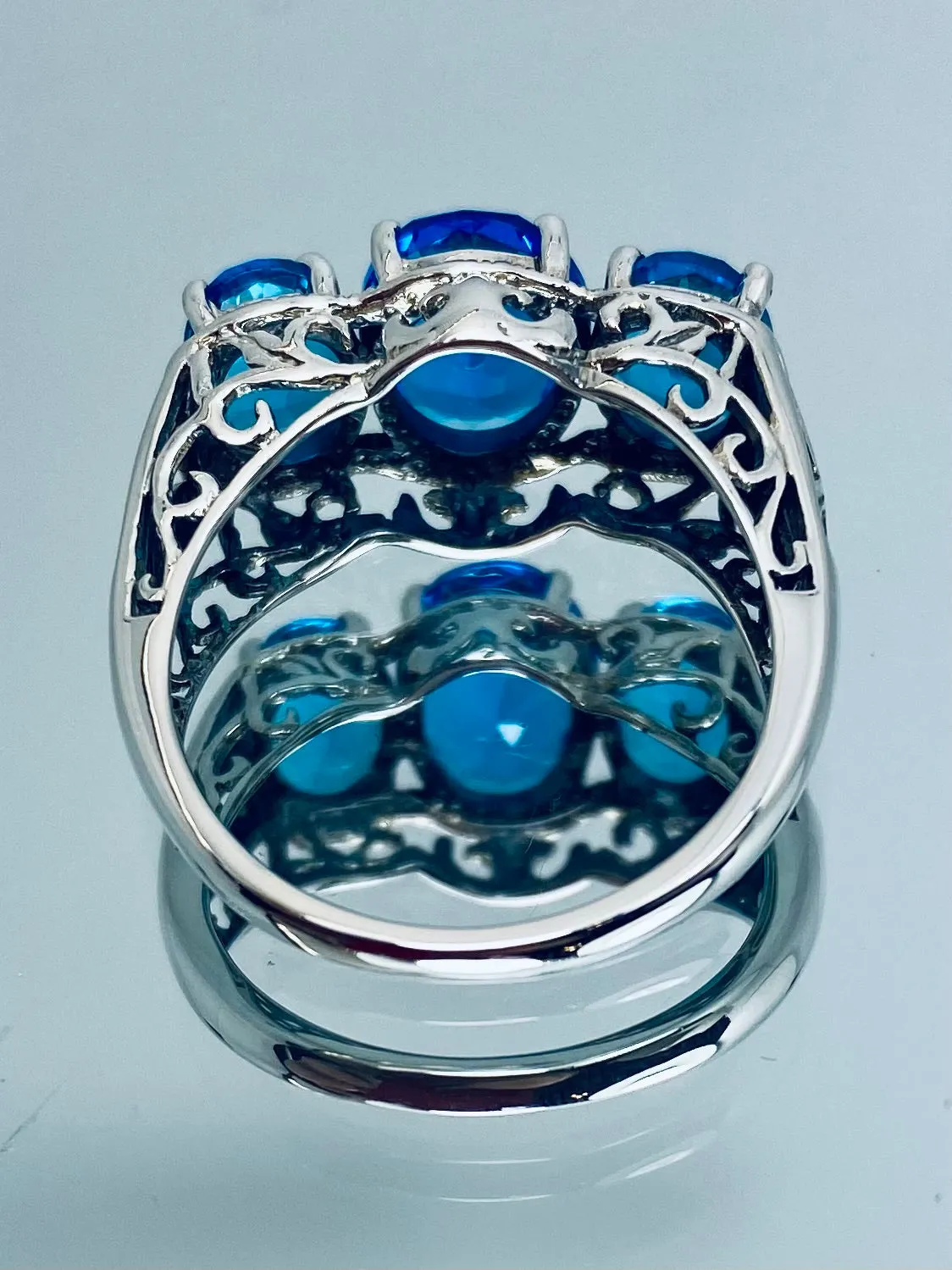 Swiss Blue Topaz Ring, Size 8.5 Ring, Cocktail Ring, Art Deco Jewelry #D36 - Ready to Ship