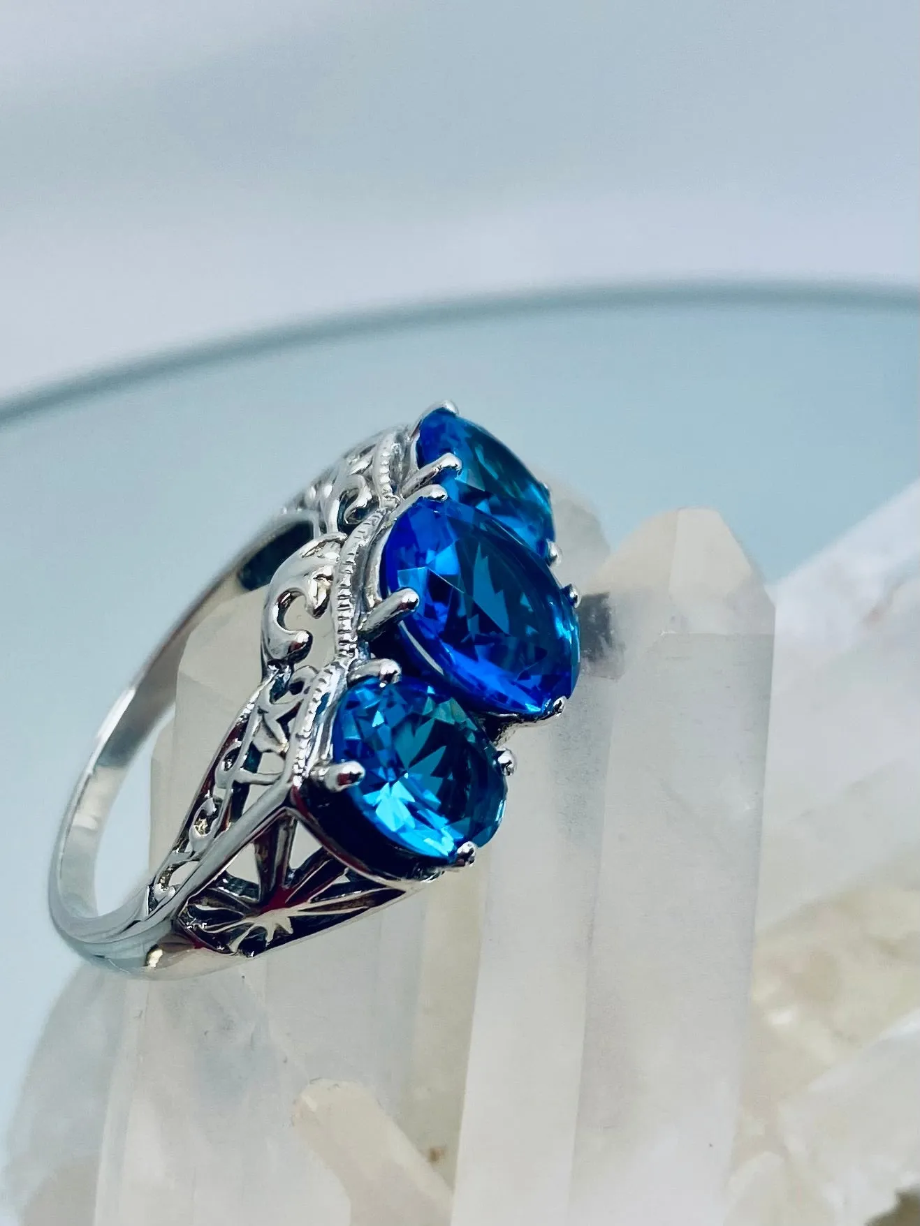 Swiss Blue Topaz Ring, Size 8.5 Ring, Cocktail Ring, Art Deco Jewelry #D36 - Ready to Ship
