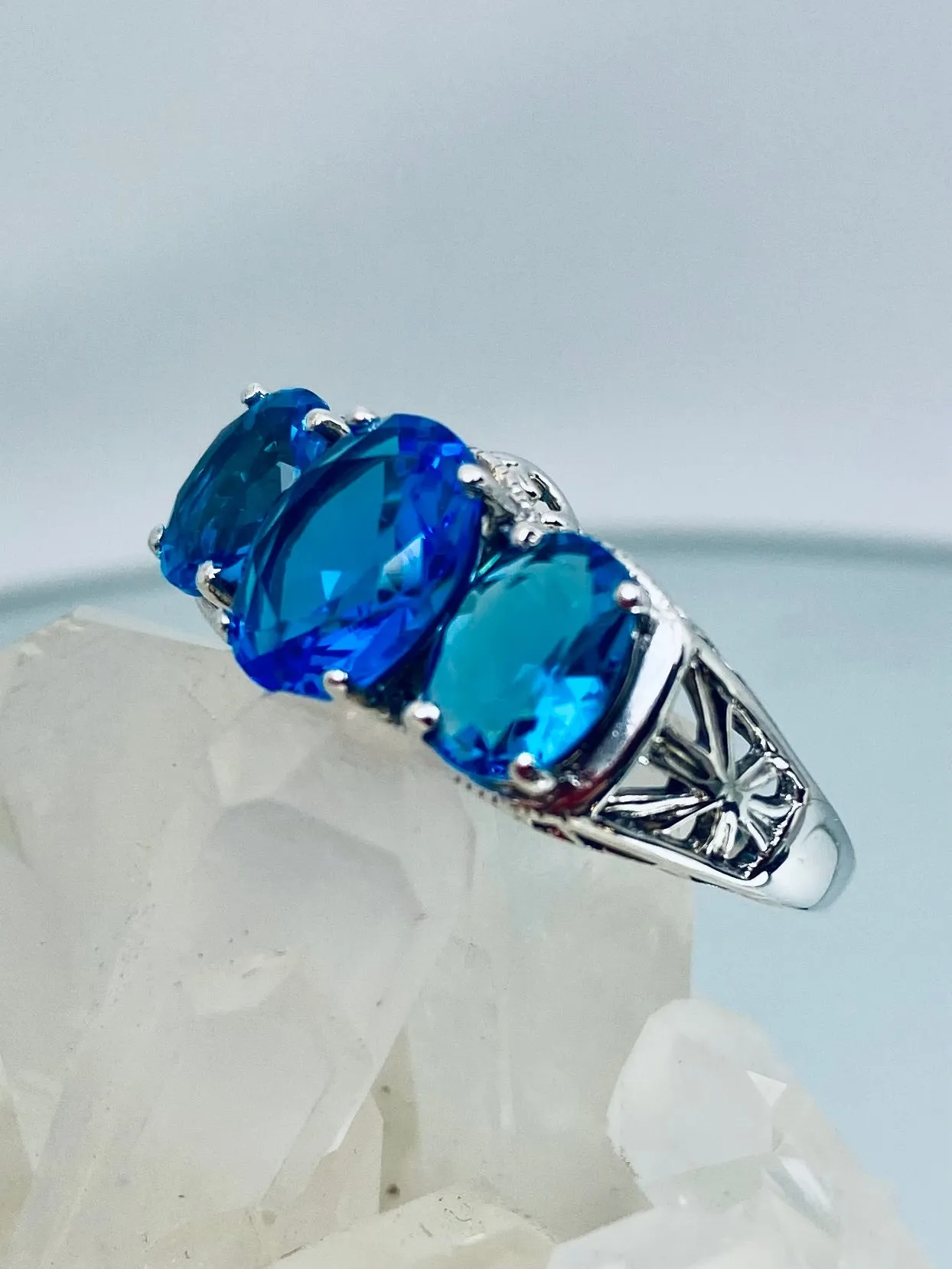Swiss Blue Topaz Ring, Size 8.5 Ring, Cocktail Ring, Art Deco Jewelry #D36 - Ready to Ship