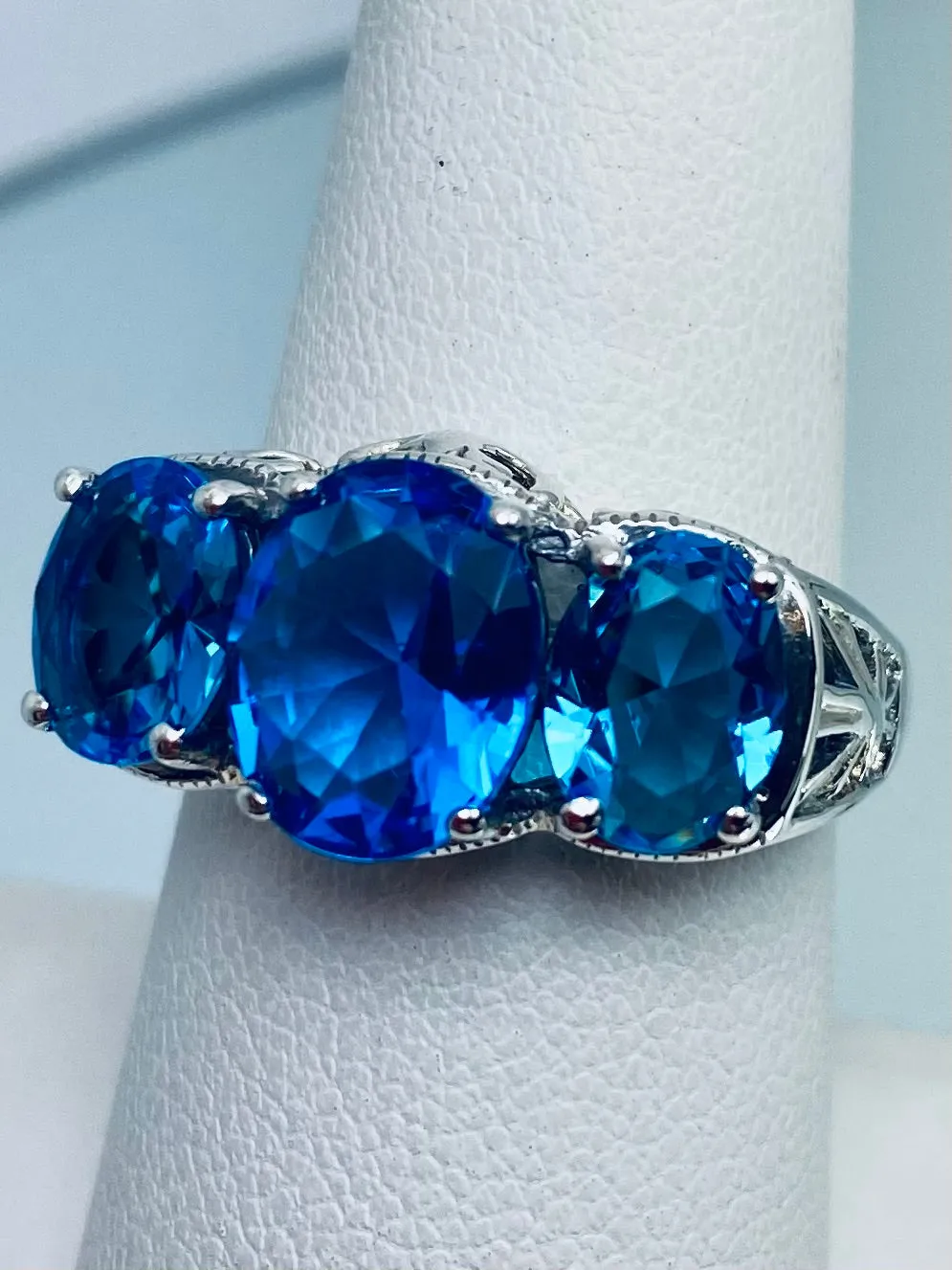 Swiss Blue Topaz Ring, Size 8.5 Ring, Cocktail Ring, Art Deco Jewelry #D36 - Ready to Ship