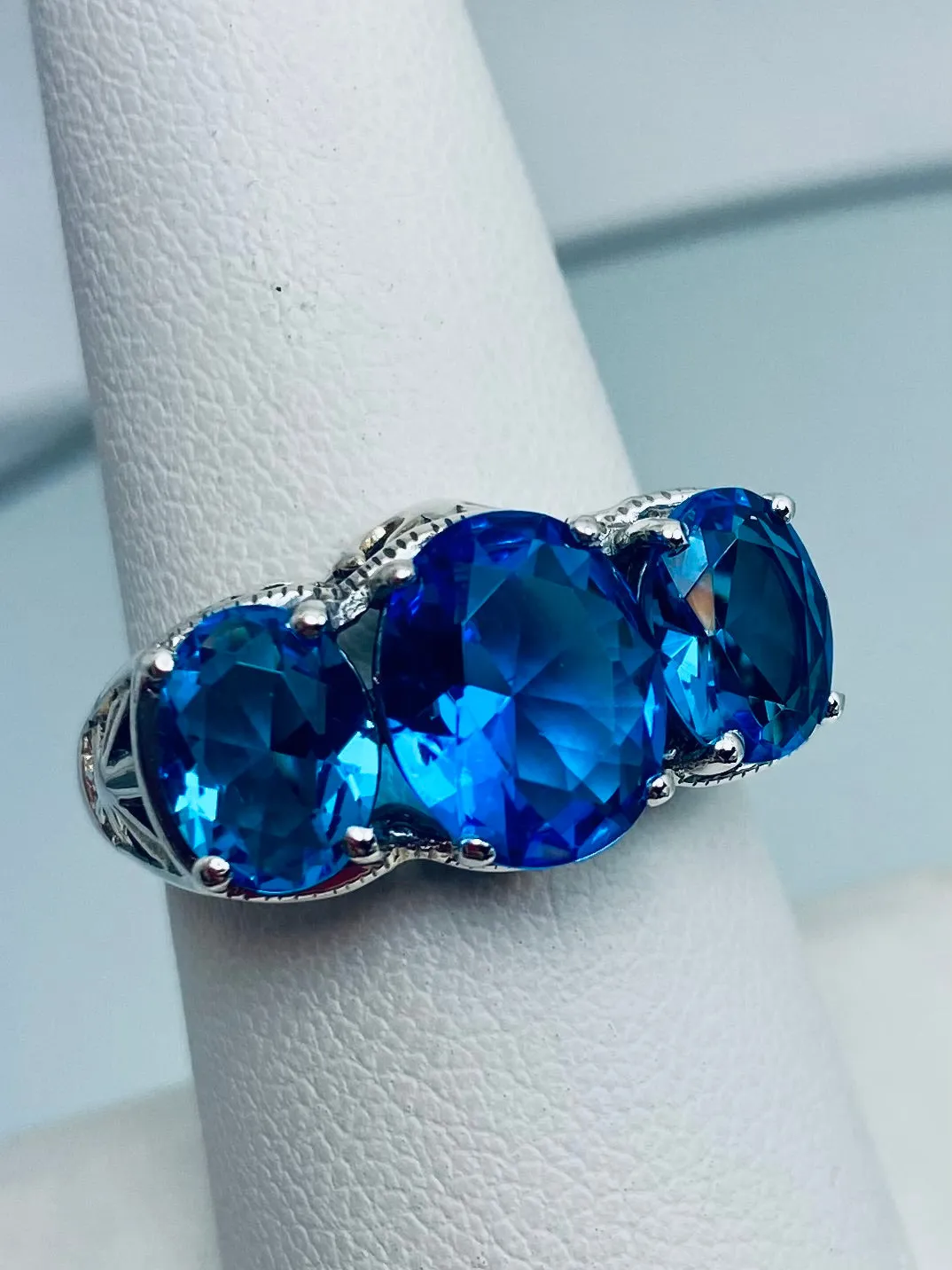 Swiss Blue Topaz Ring, Size 8.5 Ring, Cocktail Ring, Art Deco Jewelry #D36 - Ready to Ship