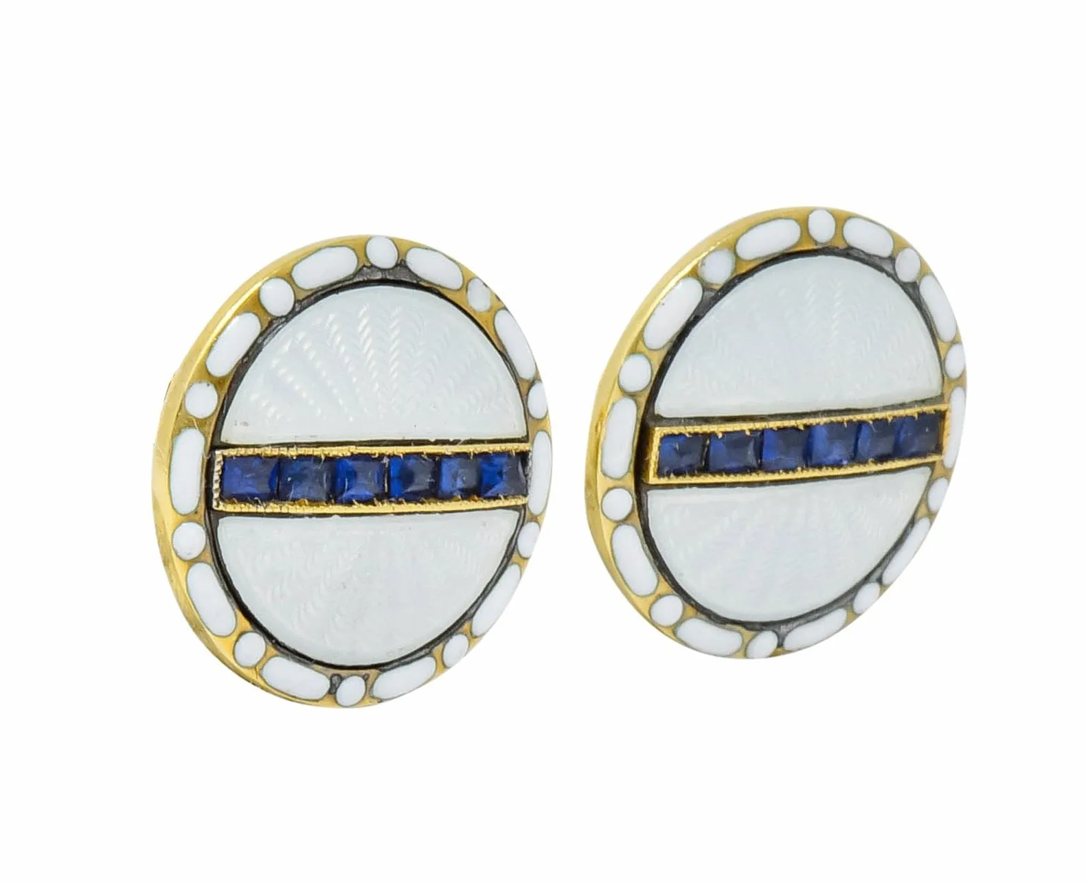 T. & J. Bragg British Art Deco Sapphire Enamel 15 Karat Gold Men's Cufflinks