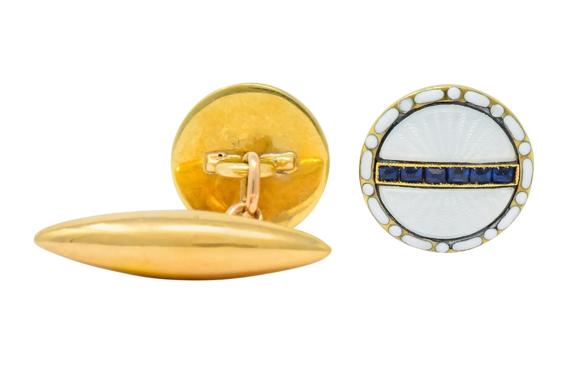 T. & J. Bragg British Art Deco Sapphire Enamel 15 Karat Gold Men's Cufflinks
