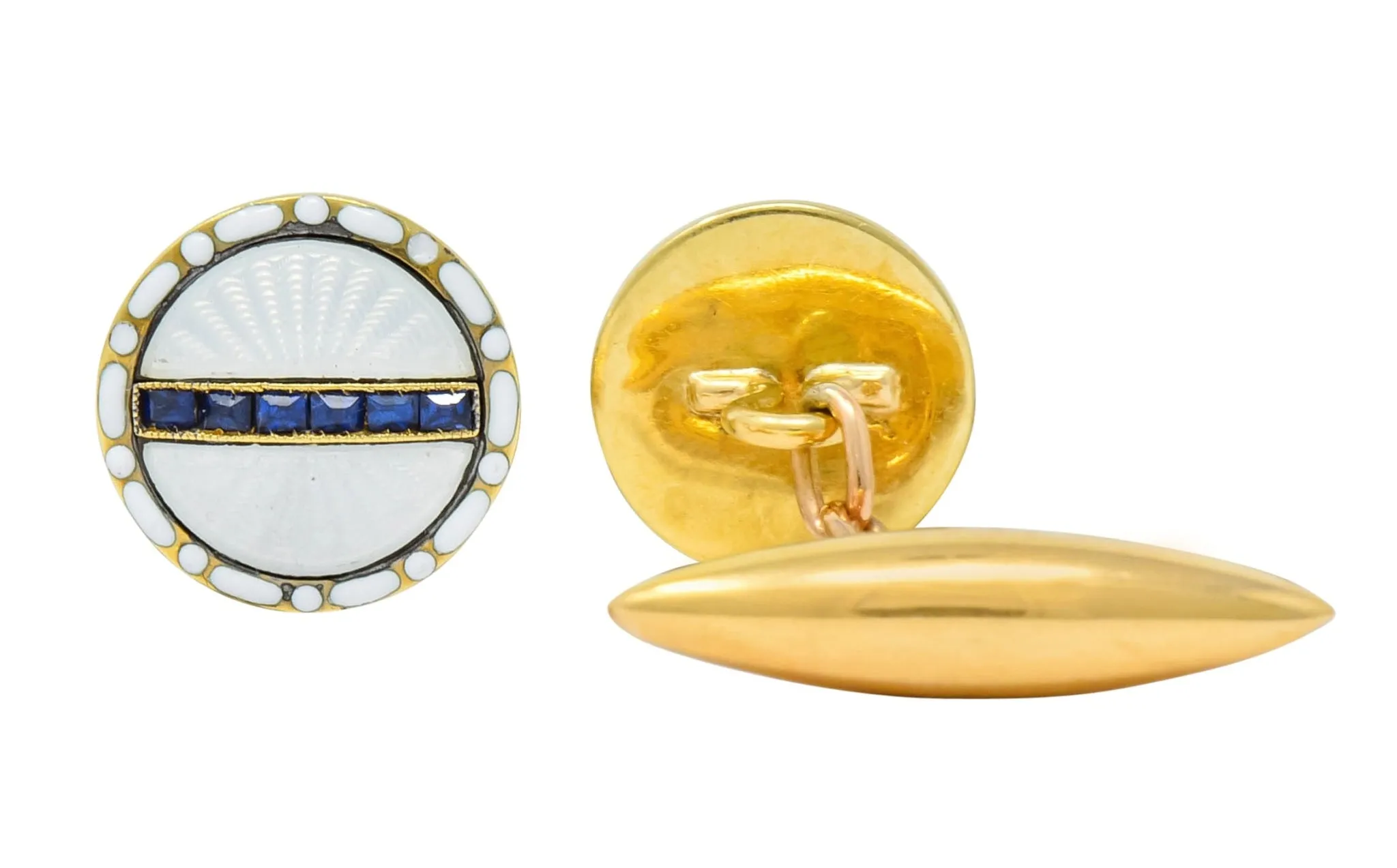 T. & J. Bragg British Art Deco Sapphire Enamel 15 Karat Gold Men's Cufflinks