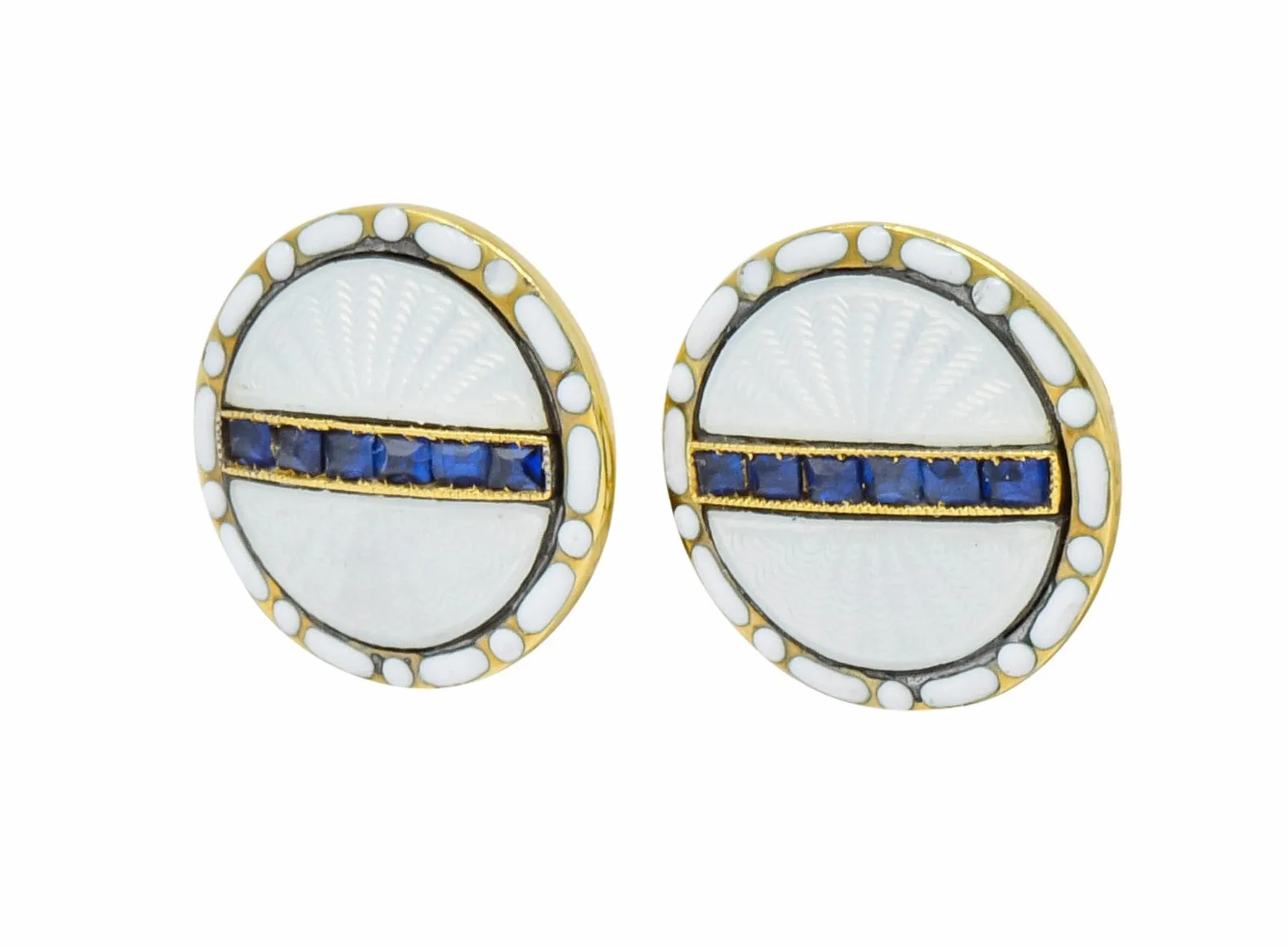 T. & J. Bragg British Art Deco Sapphire Enamel 15 Karat Gold Men's Cufflinks