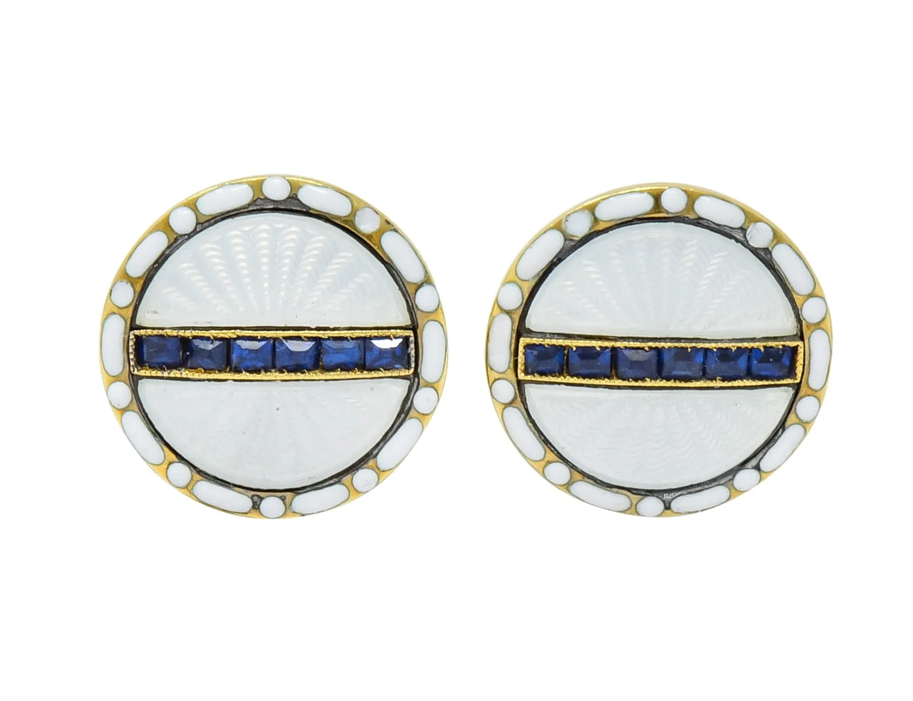 T. & J. Bragg British Art Deco Sapphire Enamel 15 Karat Gold Men's Cufflinks