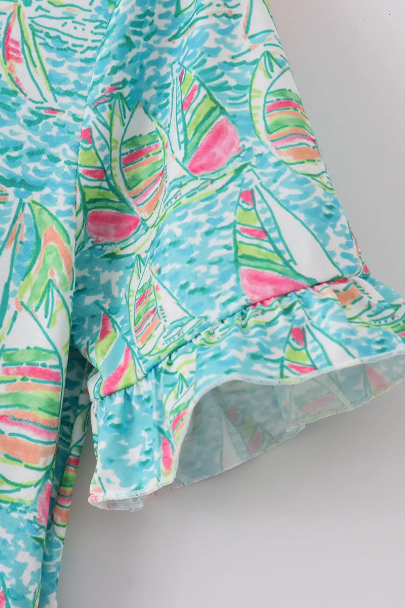 Teal Sailboat Serenity Print Mom&me Tiered Dress