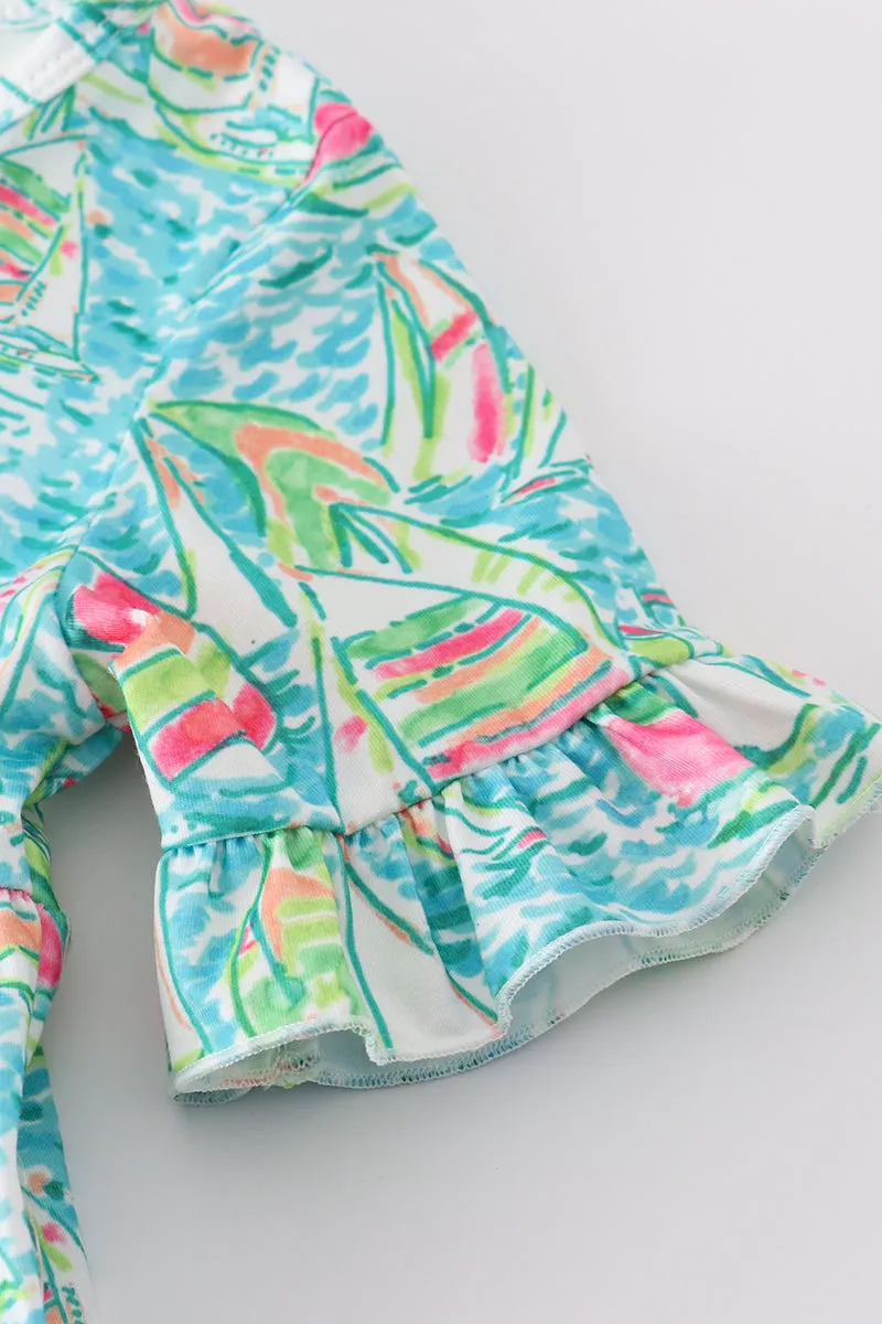 Teal Sailboat Serenity Print Mom&me Tiered Dress