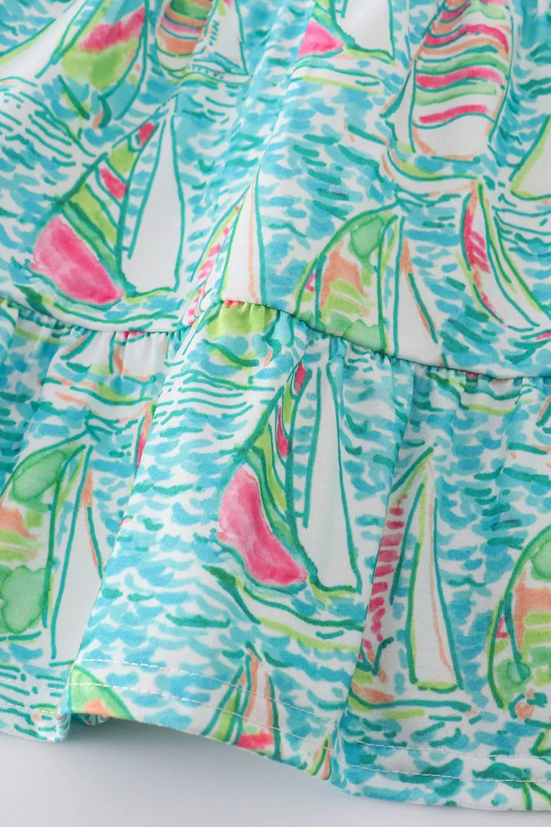Teal Sailboat Serenity Print Mom&me Tiered Dress