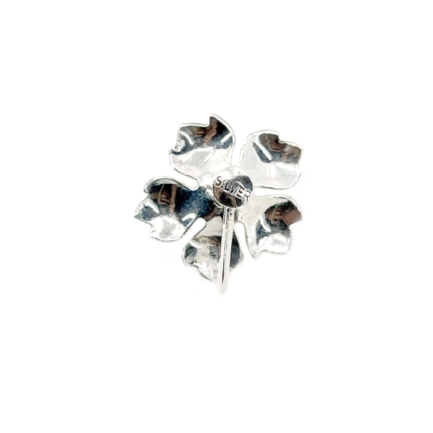 Textured Cherry Blossom Akoya Saltwater Cultured Pearl Vintage Screwback Earrings- Sterling Silver