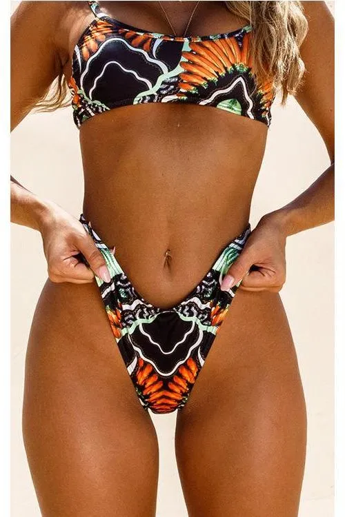 TRIBAL PRINT SCOOP NECK BIKINI SET