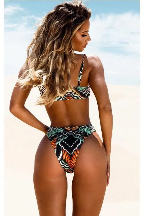 TRIBAL PRINT SCOOP NECK BIKINI SET