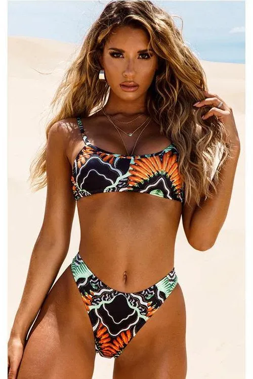 TRIBAL PRINT SCOOP NECK BIKINI SET