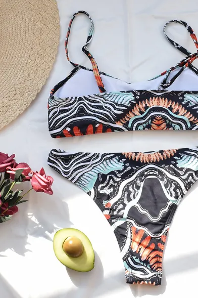 TRIBAL PRINT SCOOP NECK BIKINI SET
