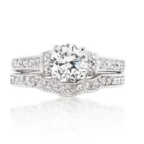 Trista 1ct Round Art Deco Engagement and Wedding Ring Set | 3.2ct