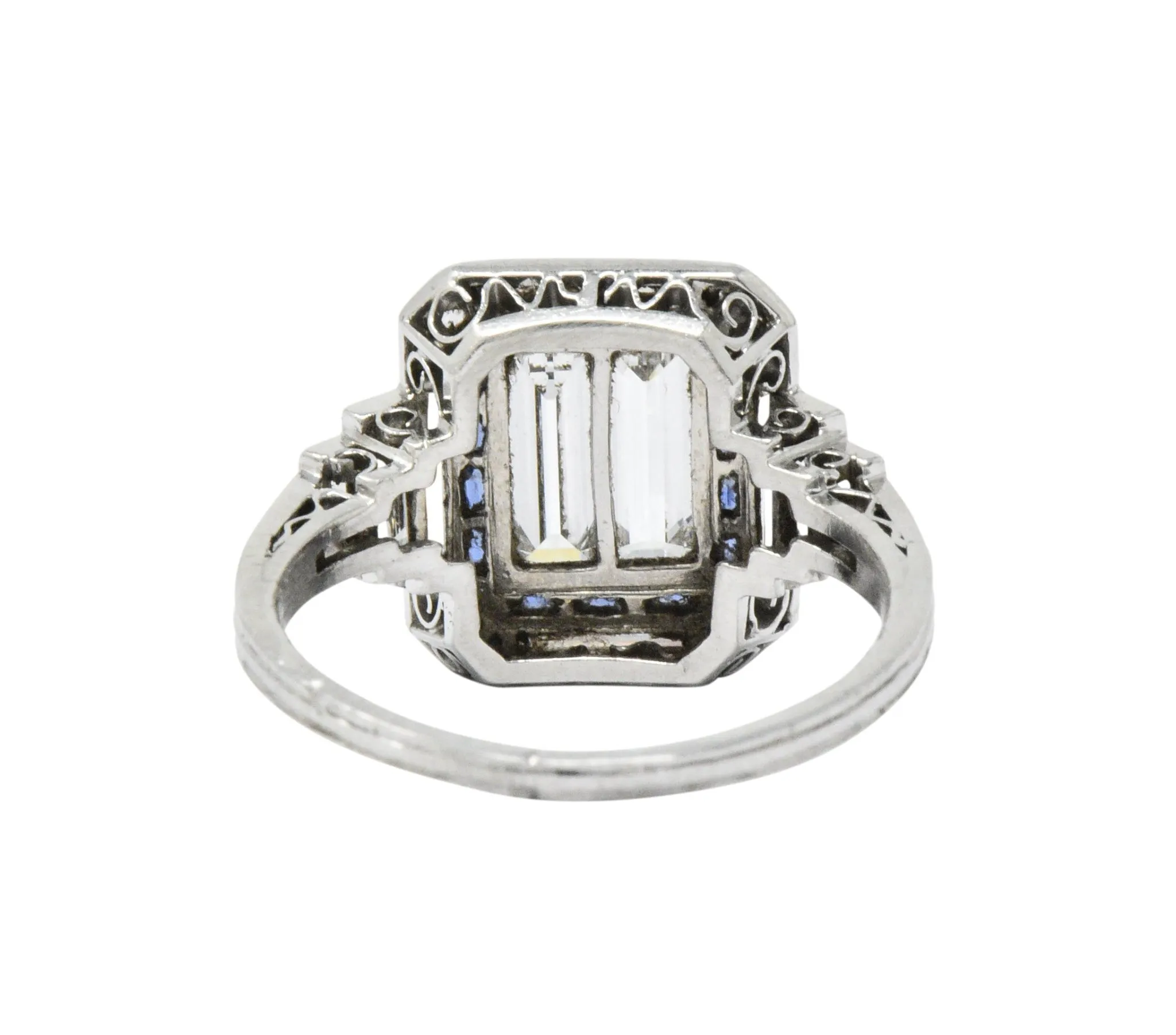 Unique Art Deco 2.90 CTW Diamond Sapphire Platinum Engagement Ring