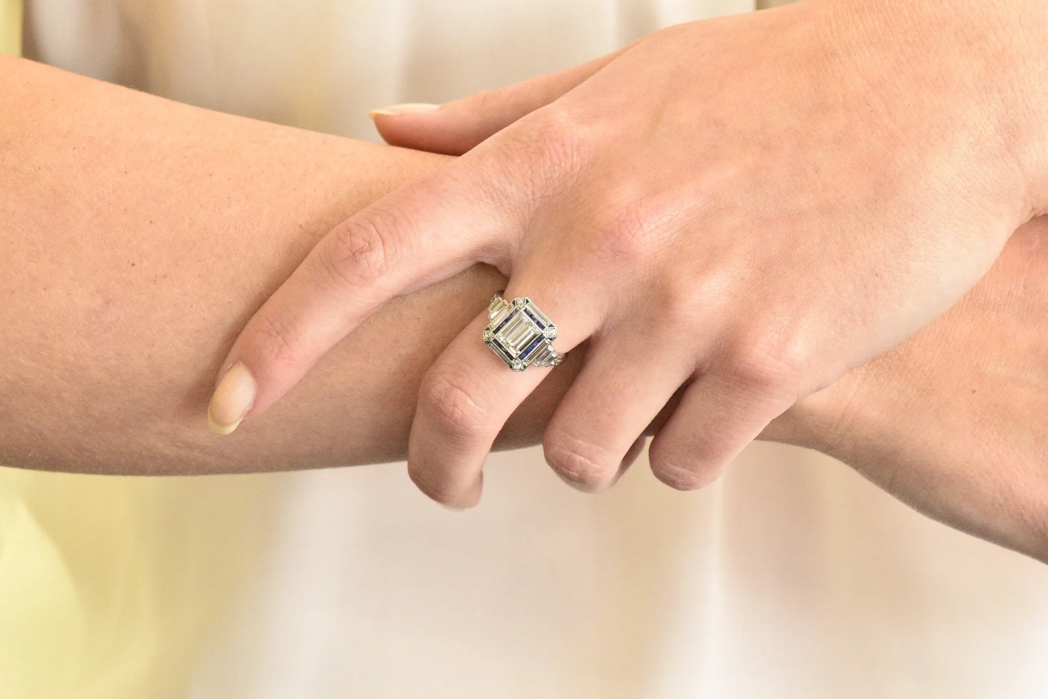 Unique Art Deco 2.90 CTW Diamond Sapphire Platinum Engagement Ring