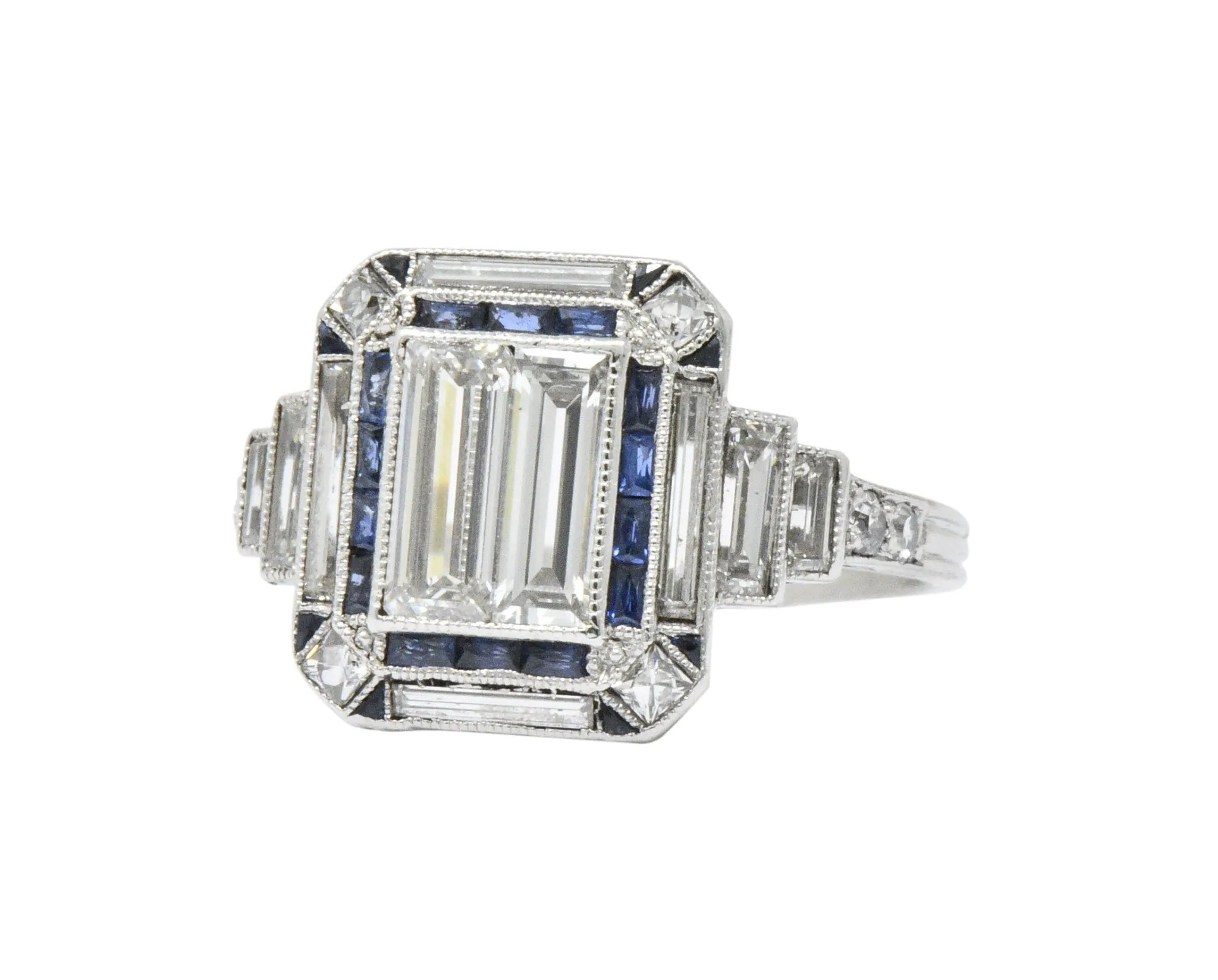 Unique Art Deco 2.90 CTW Diamond Sapphire Platinum Engagement Ring