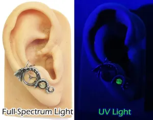 Uranium Glass & Antiqued Sterling Silver Steampunk Ear Cuff