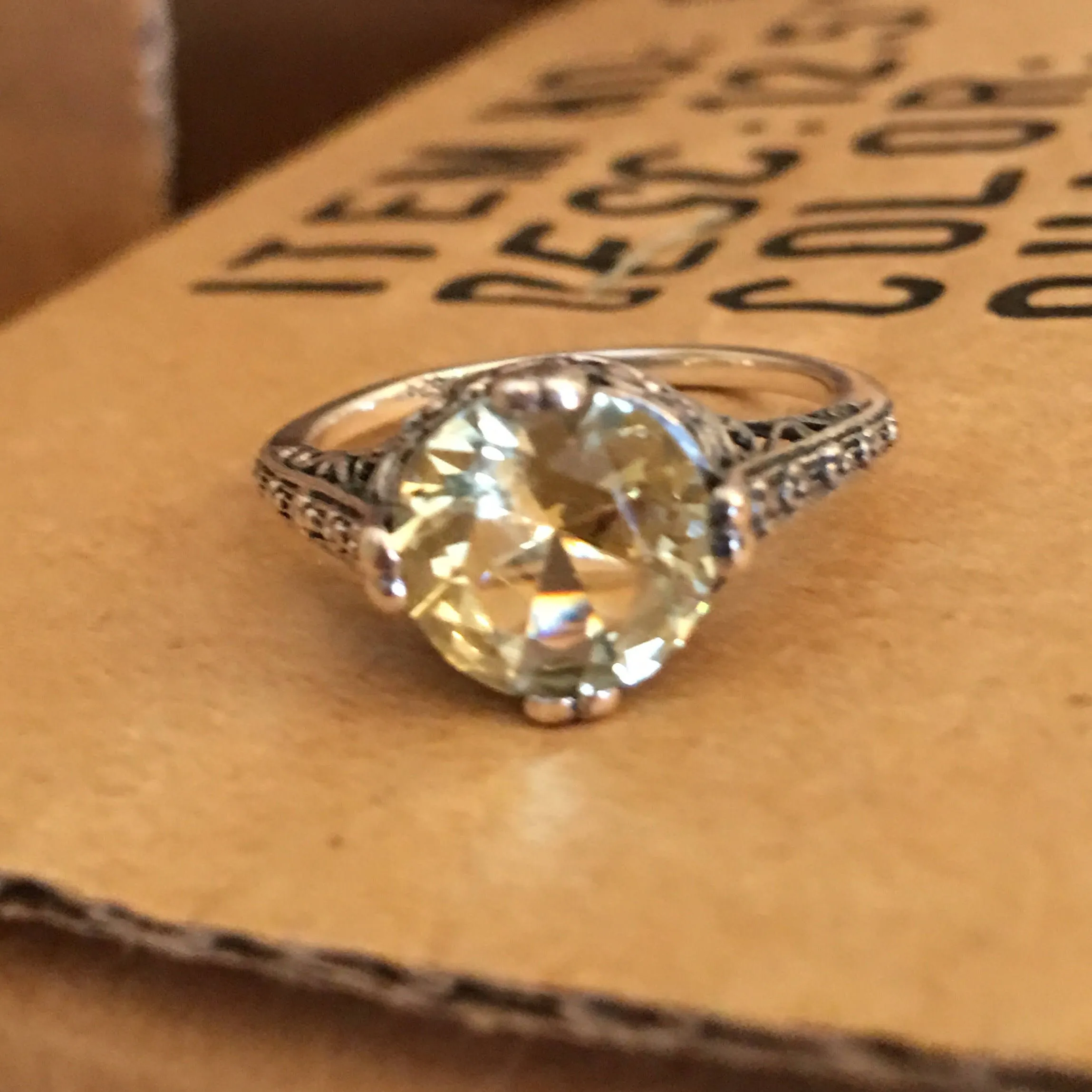 Vibrant Aquamarine or Lemon Citrine in Beautiful Filigree Art Deco Style Mounting