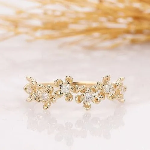 Vintage Floral Moissanite Ring 14K Yellow Gold Promise Ring For Her