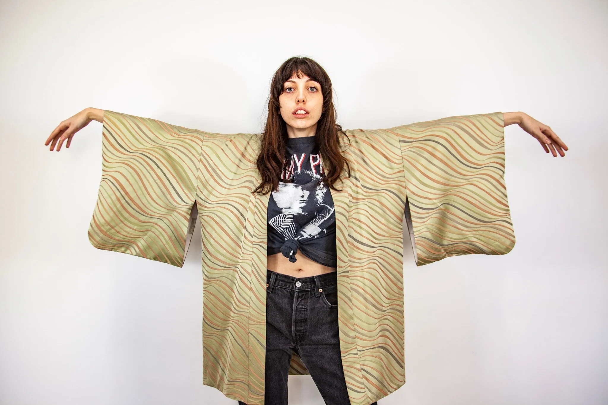 VINTAGE GREEN HAORI KIMONO