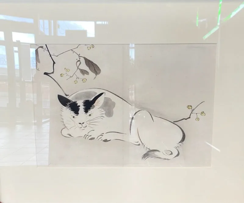 Vintage Japanese Bobtail Cat Framed Woodblock Print