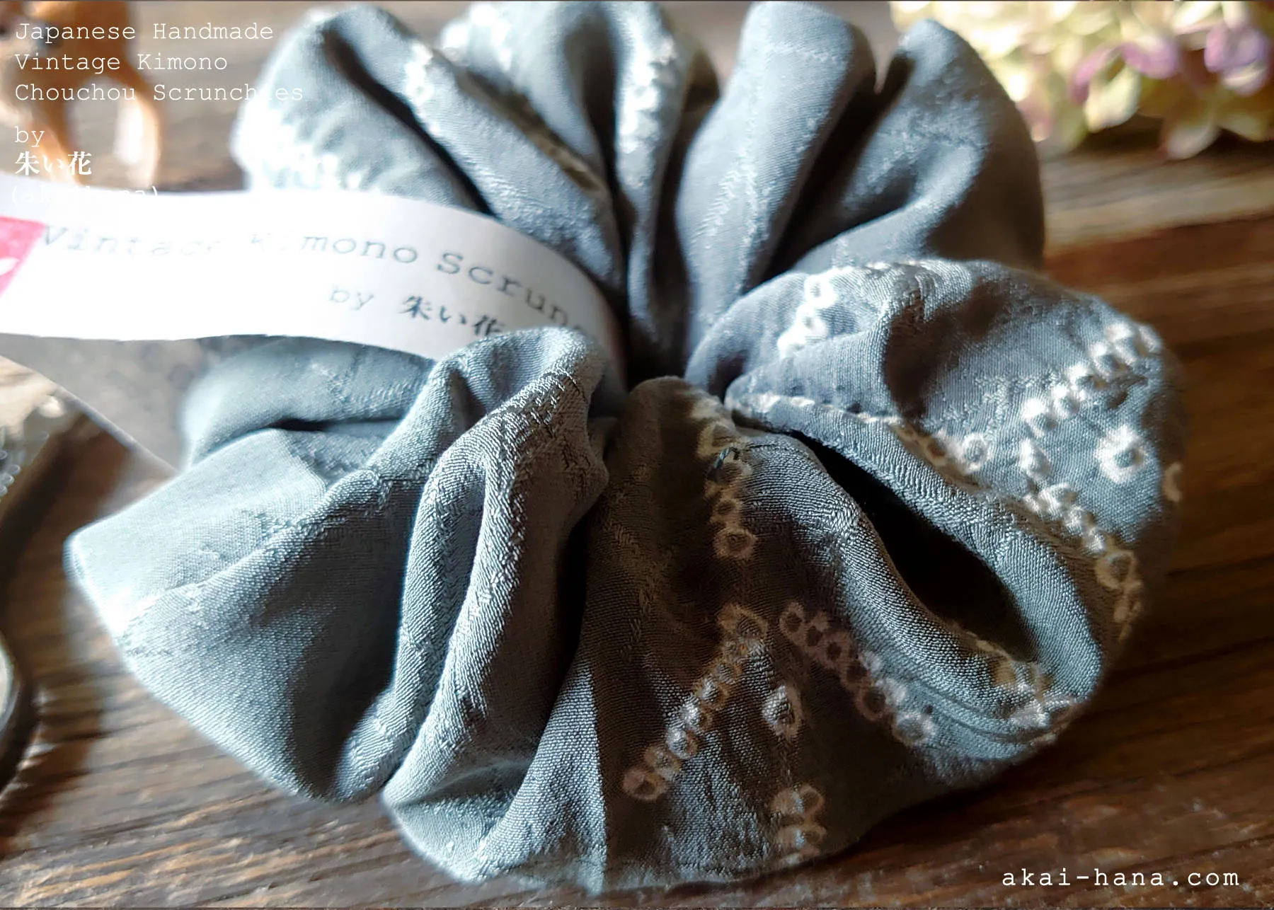 Vintage Kimono Scrunchies, Gray Shibori, Japanese Handmade