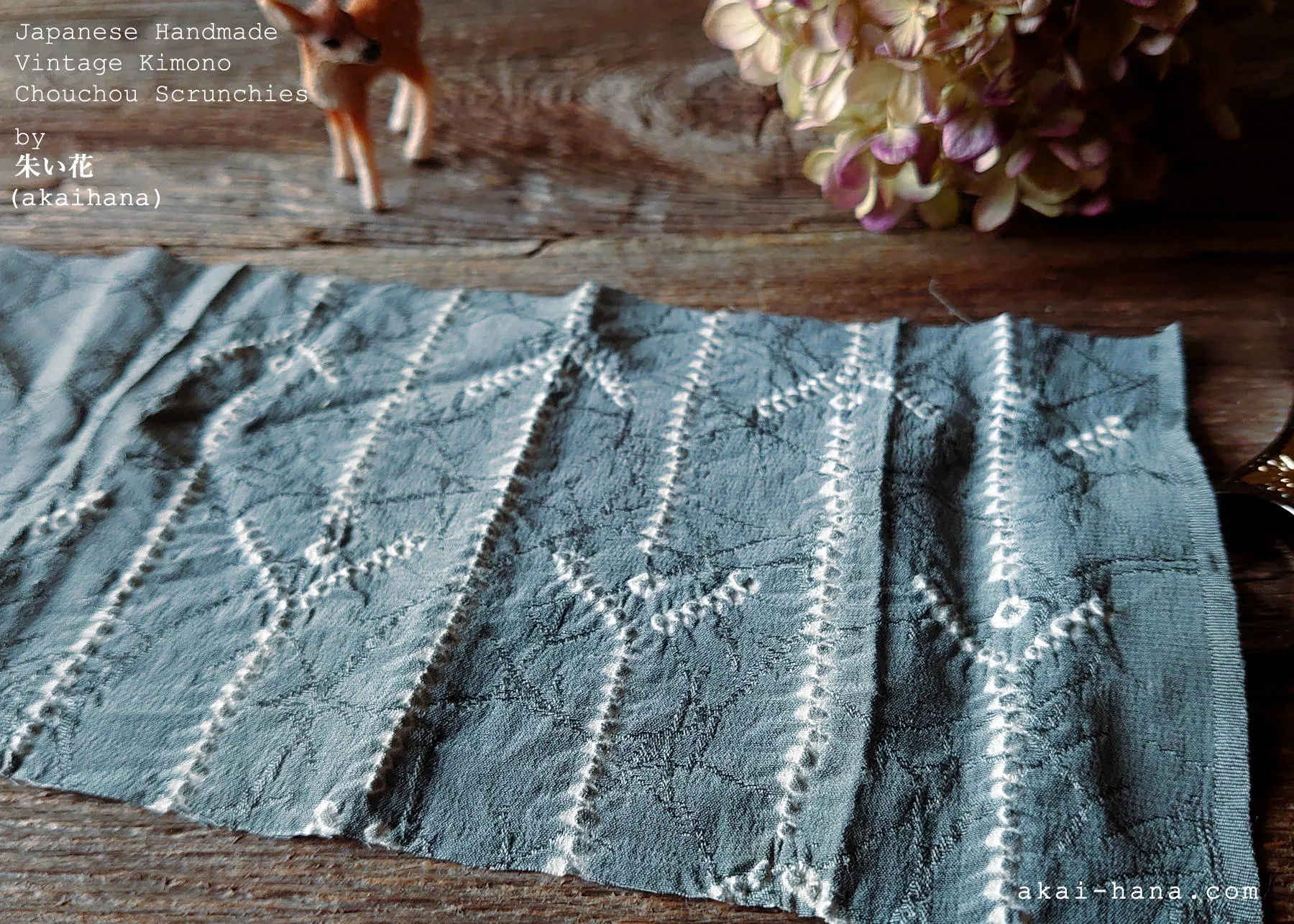 Vintage Kimono Scrunchies, Gray Shibori, Japanese Handmade