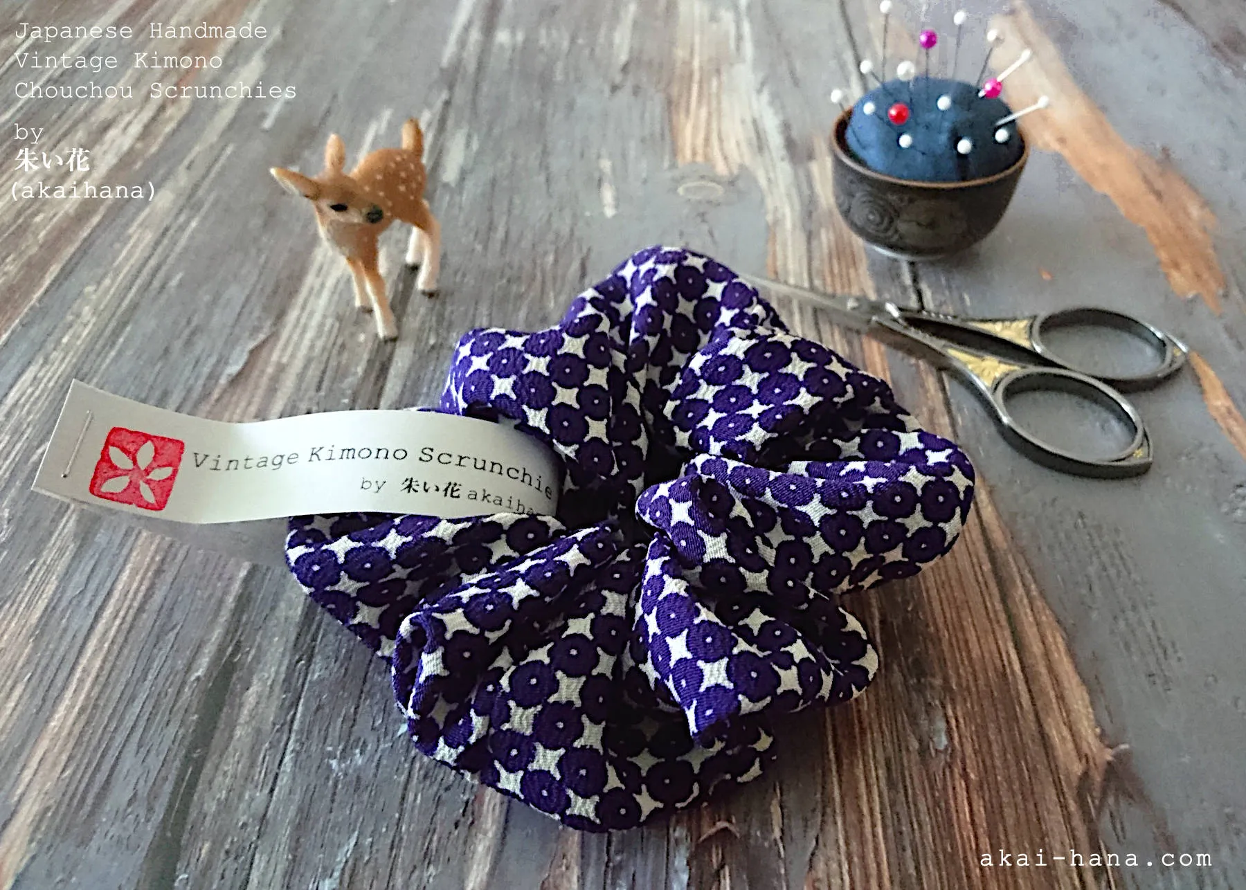 Vintage Kimono Scrunchies, Japanese Handmade, scvk0010