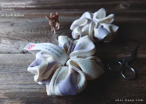 Vintage Kimono Scrunchies, Lilac x Cream, Japanese Handmade ⦿scvk0014