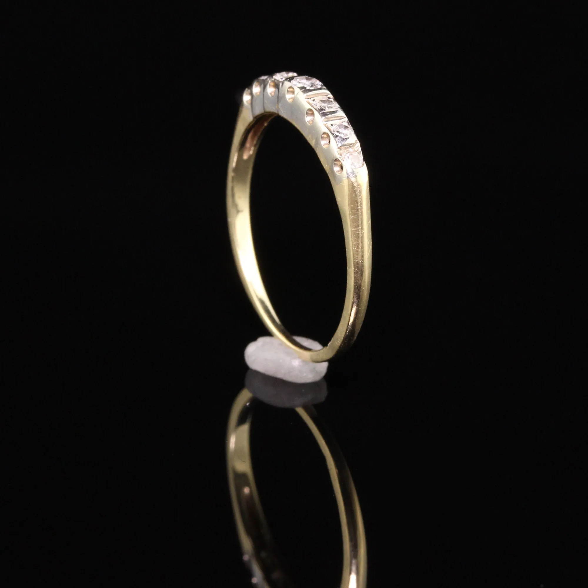 Vintage Retro 14K Yellow Gold Single Cut Diamond Wedding Band